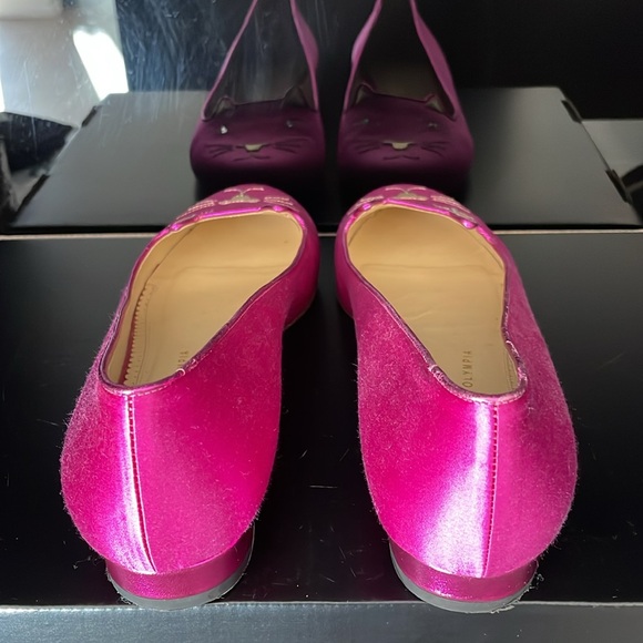 Charlotte Olympia fuschia satin flats - Picture 3 of 5